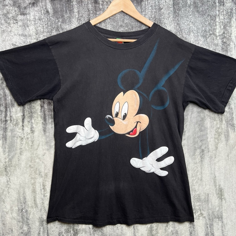 Vintage Disney Designs 90s L Faded Black Double Sided Big Mickey Graphic Print